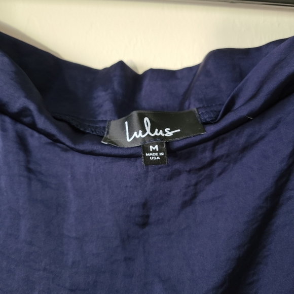 Lulu's Deep Blue Satin Midi Skirt Womens Size Medium - Picture 3 of 5